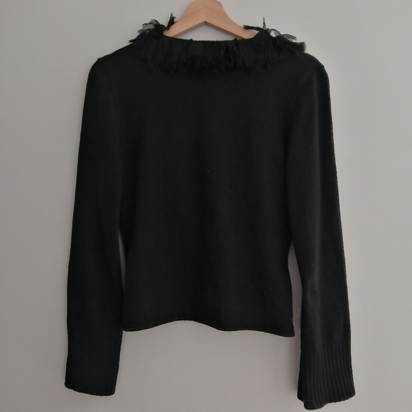 Roberta Scarpa Virgin Wool Cardigan with Silk Ruffle Trim Italian Luxury 12 (46) - Picture 4 of 16